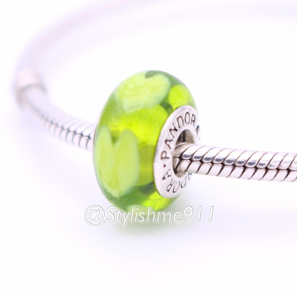 Authentic Pandora Lime Green with Lime Hearts Charm - Picture 2 of 10